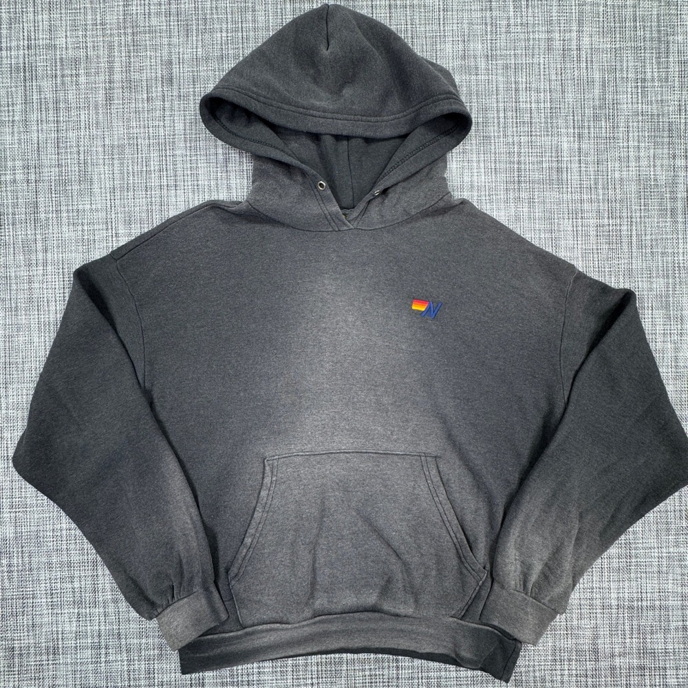Aviator Nation Unisex Hoodie XS Charcoal Rainbow Logo USA Pullover Sweatshirt